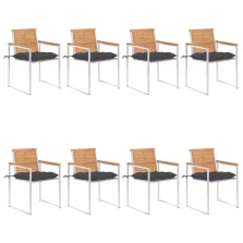 vidaXL 8 db tömör tíkfa kerti szék párnákkal