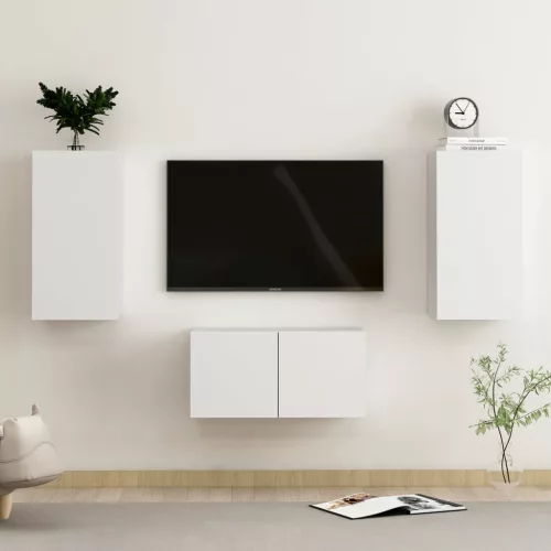 vidaXL 3 részes fehér szerelt fa TV-szekrényszett
