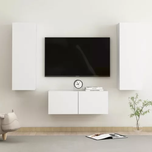 vidaXL 3 részes fehér szerelt fa TV-szekrényszett
