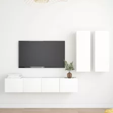 vidaXL 4 részes fehér szerelt fa TV-szekrényszett