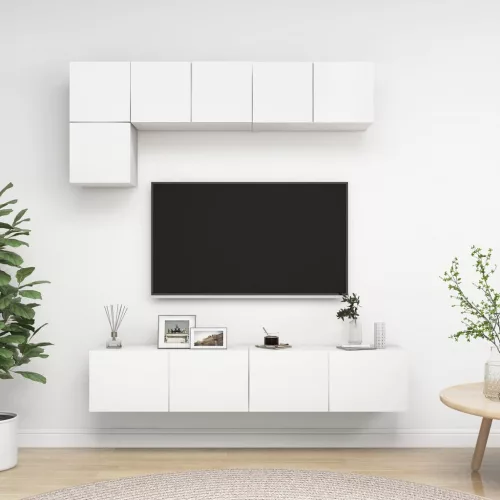 vidaXL 5 részes fehér szerelt fa TV-szekrényszett
