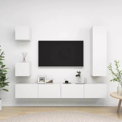 vidaXL 5 részes fehér szerelt fa TV-szekrényszett