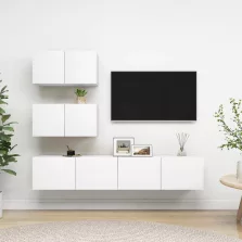 vidaXL 4 részes fehér szerelt fa TV-szekrényszett
