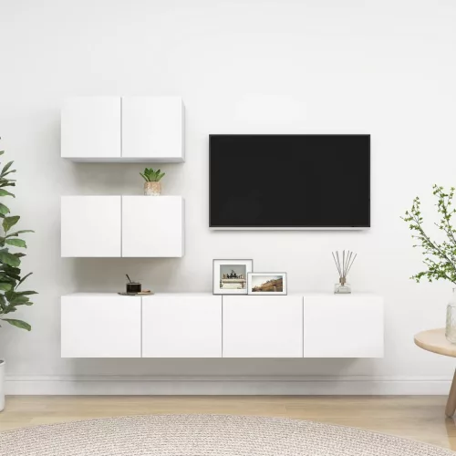 vidaXL 4 részes fehér szerelt fa TV-szekrényszett