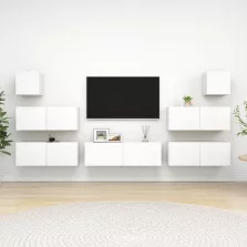 vidaXL 7 részes fehér szerelt fa TV-szekrényszett