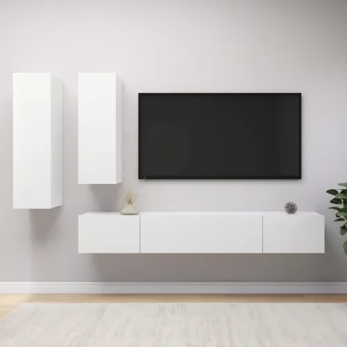 vidaXL 4 részes fehér szerelt fa TV-szekrényszett