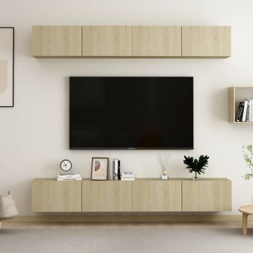 vidaXL 4 db sonoma-tölgyszínű forgácslap TV-szekrény 100 x 30 x 30 cm