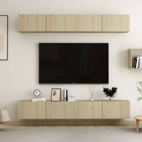 vidaXL 4 db sonoma tölgy színű szerelt fa TV-szekrény 100 x 30 x 30 cm