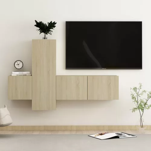 vidaXL 3 részes sonoma tölgy színű szerelt fa TV-szekrényszett