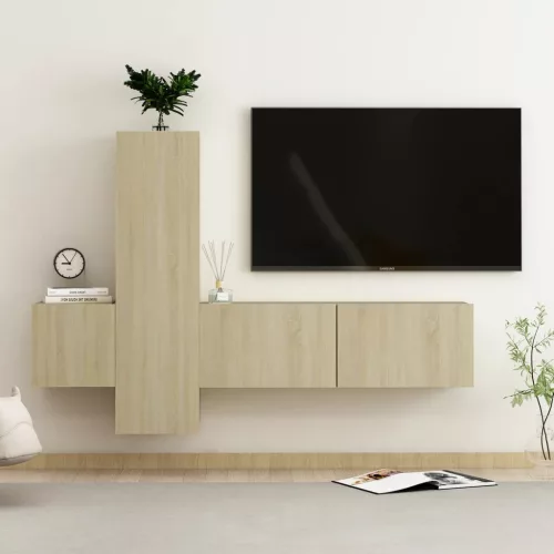 vidaXL 3 részes sonoma tölgy színű szerelt fa TV-szekrényszett