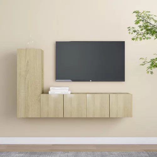 vidaXL 3 részes sonoma tölgy színű szerelt fa TV-szekrényszett