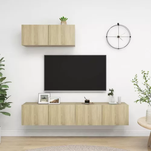 vidaXL 3 db sonoma tölgy színű szerelt fa TV-szekrény