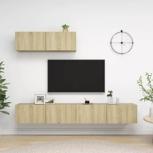 vidaXL 3 db sonoma tölgy színű szerelt fa TV-szekrény