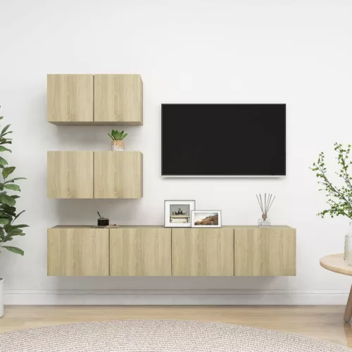 vidaXL 4 részes sonoma tölgy színű szerelt fa TV-szekrényszett