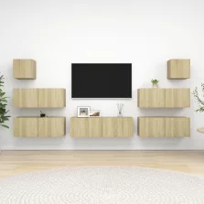   vidaXL 7 részes sonoma tölgy színű szerelt fa TV-szekrényszett