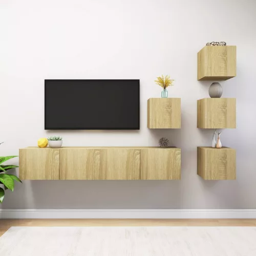 vidaXL 6 részes sonoma tölgy színű szerelt fa TV-szekrényszett