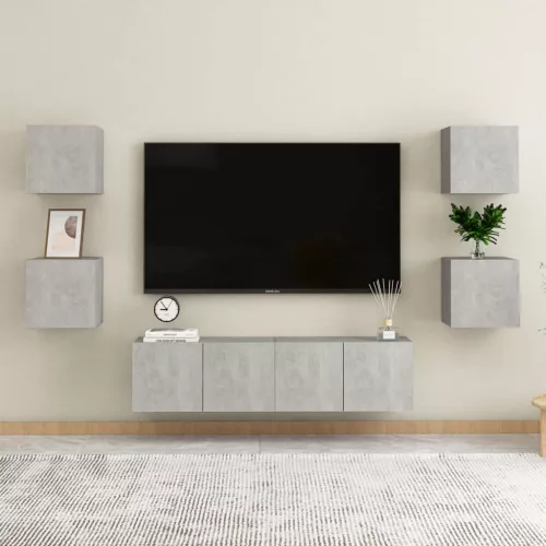 vidaXL 6 részes betonszürke szerelt fa TV-szekrényszett