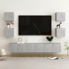 vidaXL 7 részes betonszürke szerelt fa TV-szekrényszett