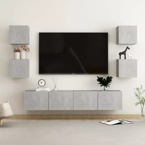vidaXL 6 részes betonszürke szerelt fa TV-szekrényszett