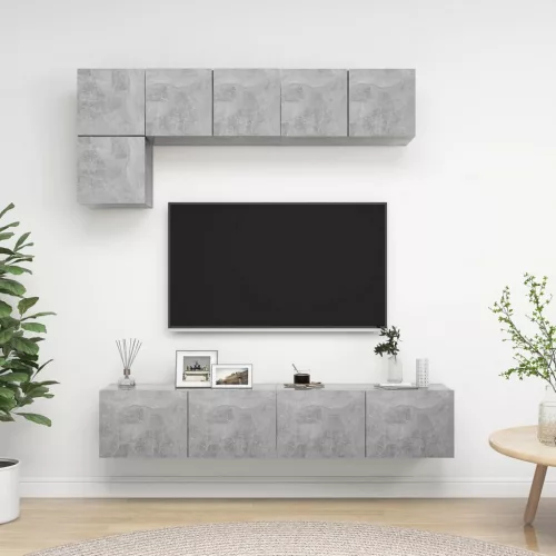 vidaXL 5 részes betonszürke szerelt fa TV-szekrényszett