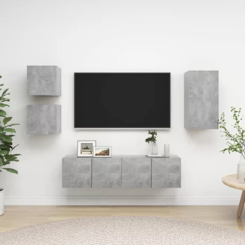 vidaXL 5 részes betonszürke szerelt fa TV-szekrényszett