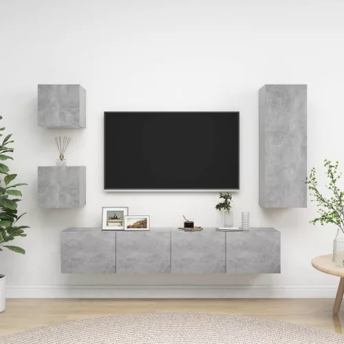vidaXL 5 részes betonszürke szerelt fa TV-szekrényszett