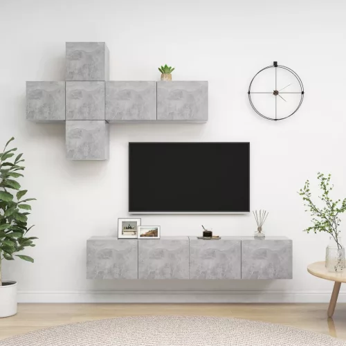 vidaXL 7 részes betonszürke szerelt fa TV-szekrényszett