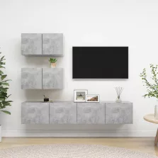 vidaXL 4 részes betonszürke szerelt fa TV-szekrényszett