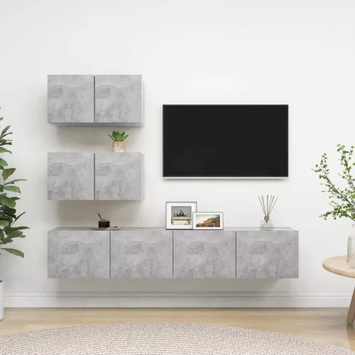 vidaXL 4 részes betonszürke szerelt fa TV-szekrényszett
