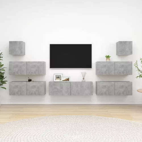 vidaXL 7 részes betonszürke szerelt fa TV-szekrényszett