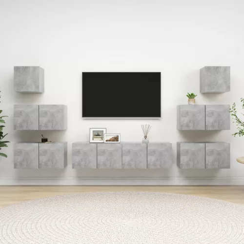 vidaXL 8 részes betonszürke szerelt fa TV-szekrényszett