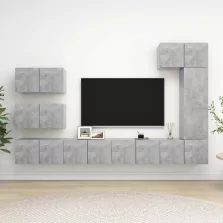 vidaXL 8 részes betonszürke szerelt fa TV-szekrényszett