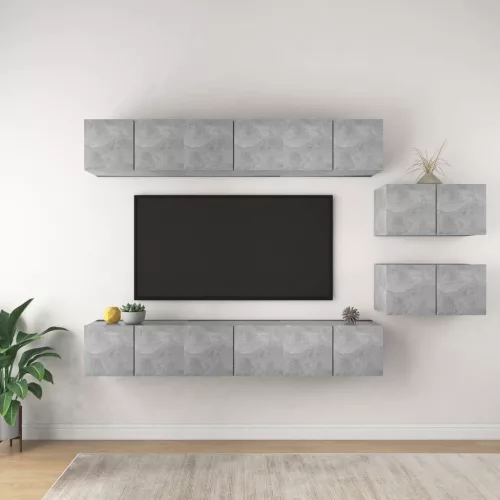vidaXL 8 részes betonszürke szerelt fa TV-szekrényszett
