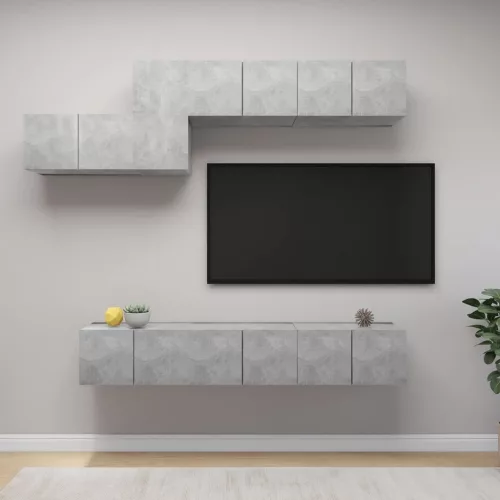 vidaXL 7 részes betonszürke szerelt fa TV-szekrényszett