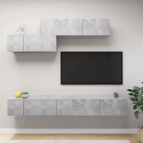 vidaXL 6 részes betonszürke szerelt fa TV-szekrényszett