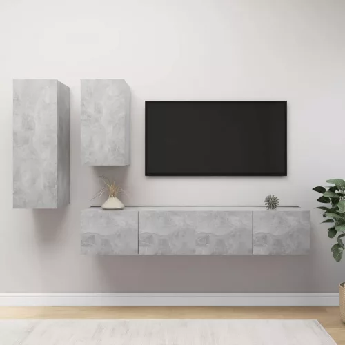 vidaXL 4 részes betonszürke szerelt fa TV-szekrényszett