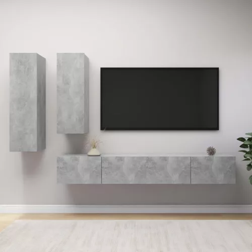 vidaXL 4 részes betonszürke szerelt fa TV-szekrényszett