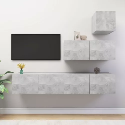 vidaXL 4 részes betonszürke szerelt fa TV-szekrényszett