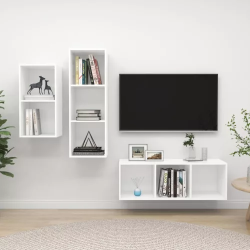 vidaXL 3 részes fehér szerelt fa TV-szekrény