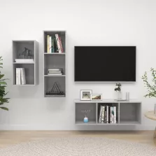 vidaXL 3 részes betonszürke szerelt fa TV-szekrény szett