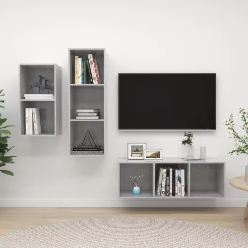 vidaXL 3 részes betonszürke szerelt fa TV-szekrény szett