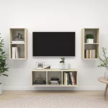 vidaXL 3 részes tölgyszínű szerelt fa TV-szekrény szett