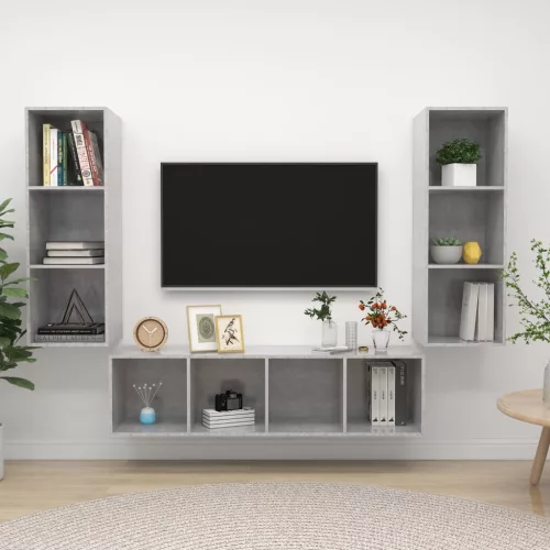 vidaXL 3 részes betonszürke szerelt fa TV-szekrény szett