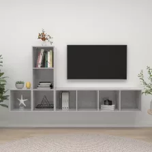 vidaXL 3 részes betonszürke szerelt fa TV-szekrény szett