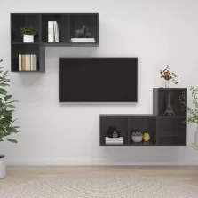   vidaXL 4 db magasfényű szürke szerelt fa fali TV-szekrény