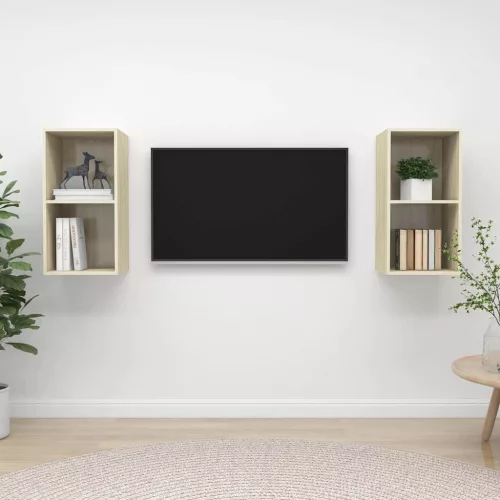 vidaXL 2 db tölgyszínű szerelt fa falra szerelhető TV-szekrény
