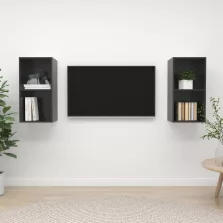   vidaXL 2 db magasfényű szürke szerelt fa fali TV-szekrény