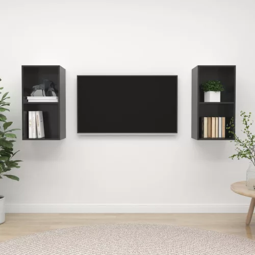 vidaXL 2 db magasfényű szürke szerelt fa fali TV-szekrény