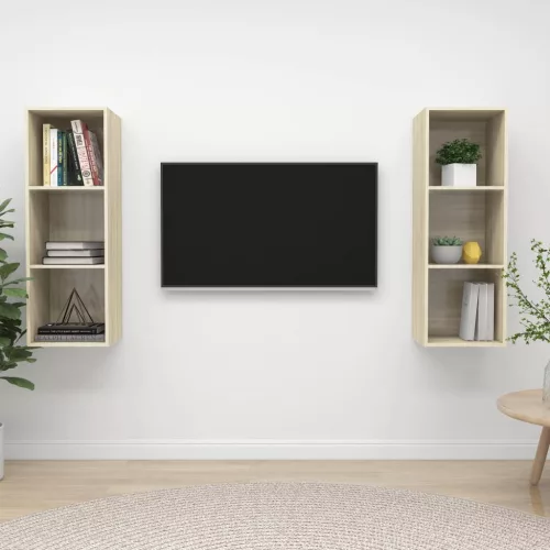 vidaXL 2 db tölgyszínű szerelt fa falra szerelhető TV-szekrény