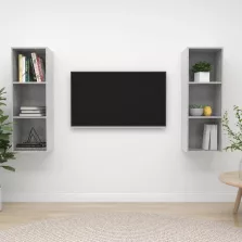   vidaXL 2 db betonszürke szerelt fa falra szerelhető TV-szekrény